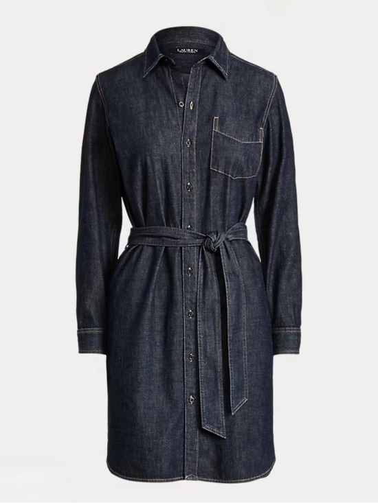 Ralph Lauren Dresses & Skirts - New! Ralph Lauren BLACK LABEL Dark Indigo Denim ShirtDress with Waist Tie size M